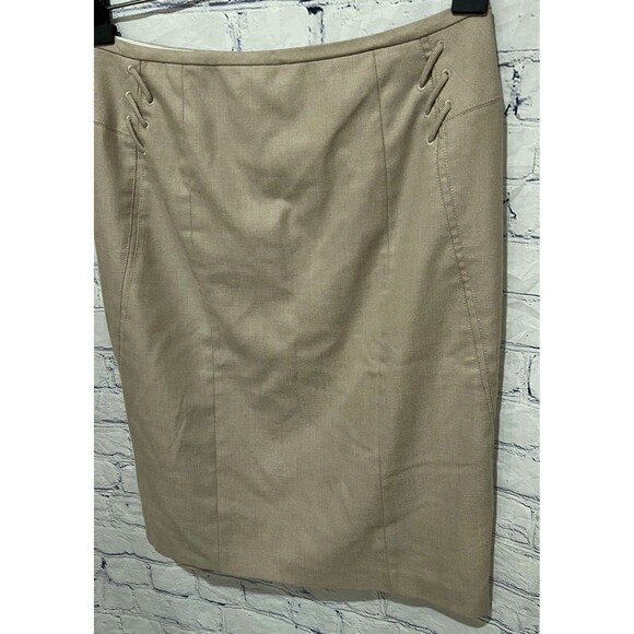 White House Black Market WHBM Tan Beige Rayon Blend Straight Pencil Skirt 8 - Picture 3 of 8
